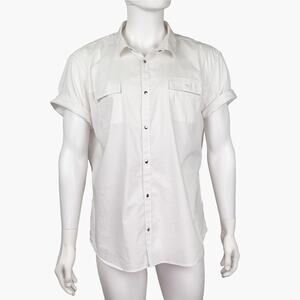 CALVIN KLEIN Slim Fit Pocketed Short-Sleeve Button-Up Casual Shirt (White | XXL)